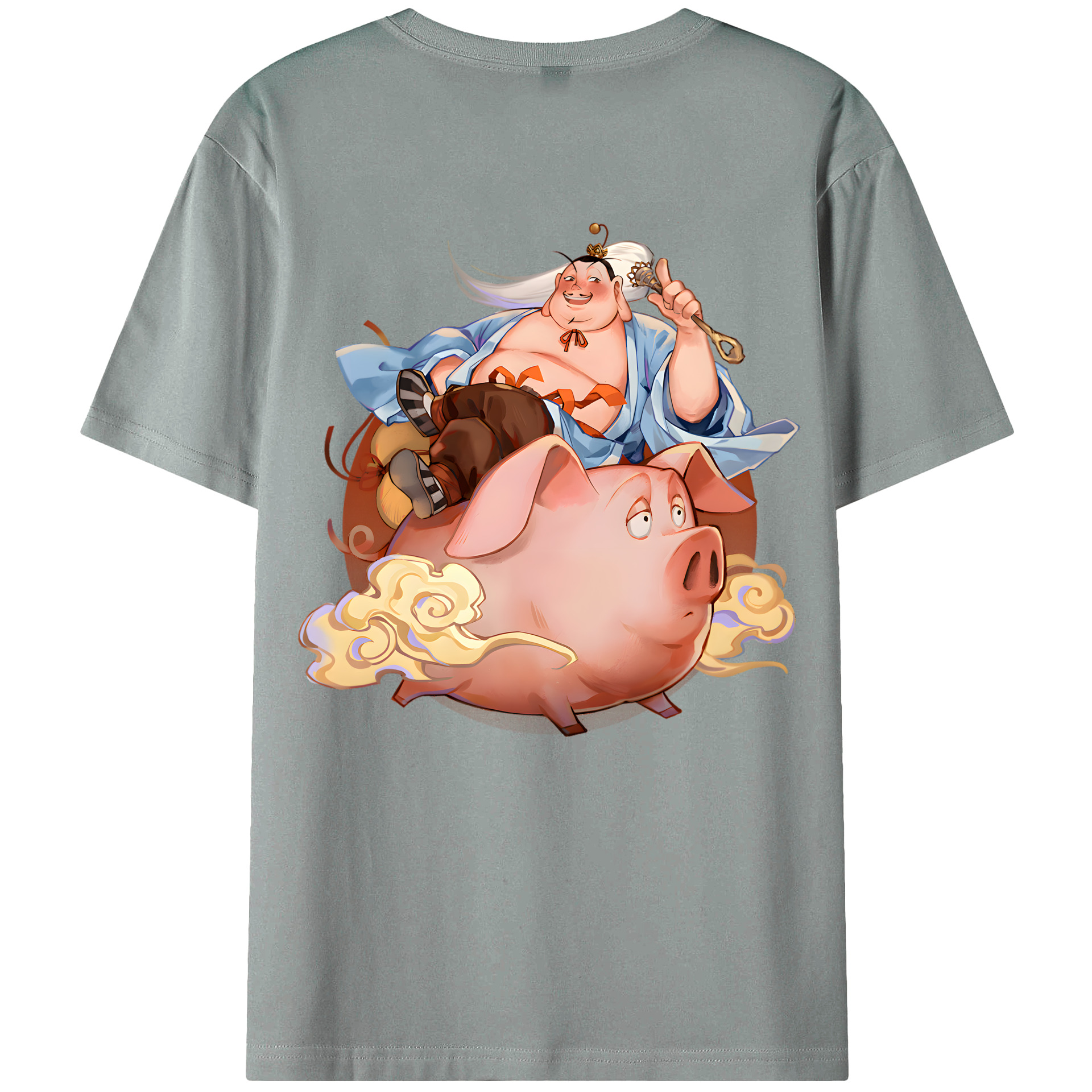 （画像用） Ne Zha 2 ナタ 魔童の大暴れ 綿100％ メンズ半袖Tシャツ（バックプリント） 通気性